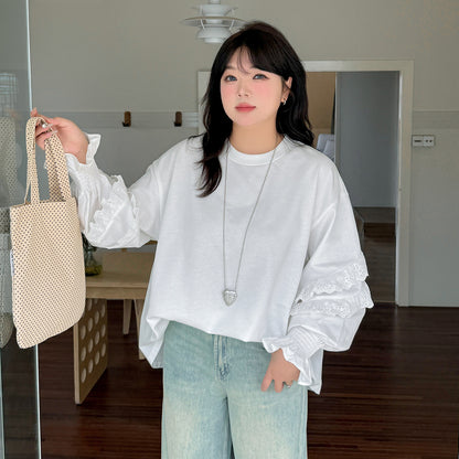 大きいサイズ レディース レースフリルカジュアルスウェットシャツ LL 3L 4L 5L