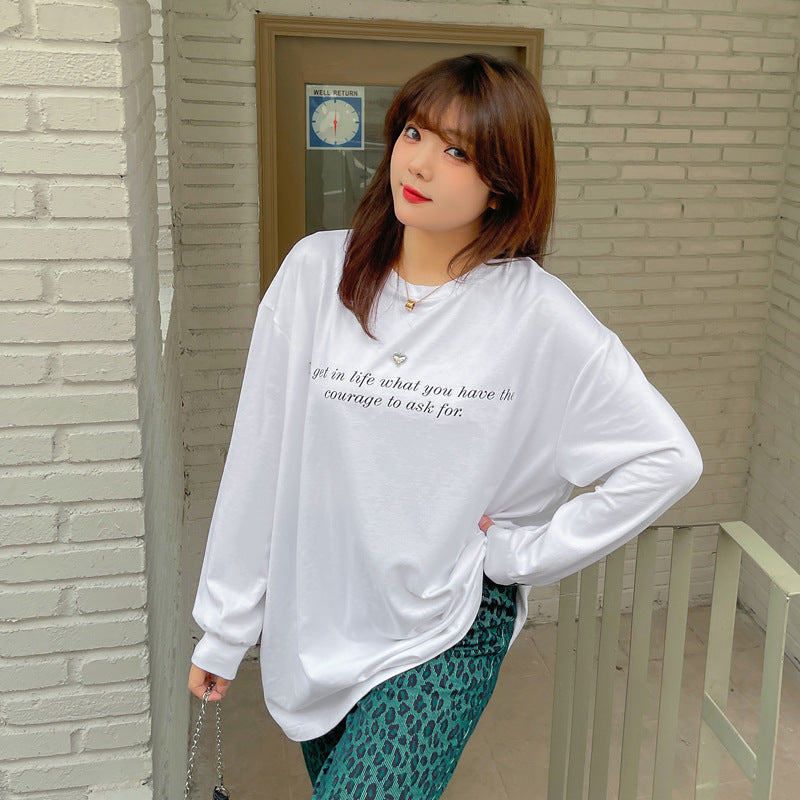 大きいサイズ レディース ハートチャームラウンドネックプリント長袖スウェットTシャツ LL 3L 4L 5L