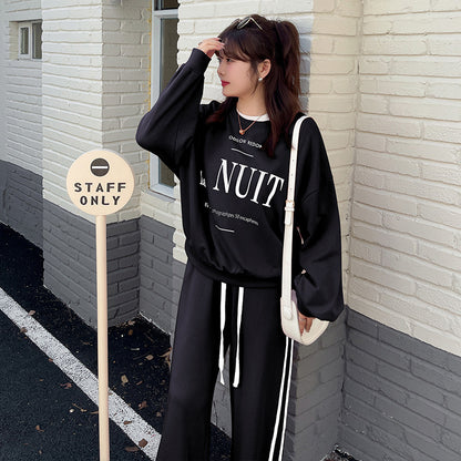 大きいサイズ レディース プリントスウェットシャツ+ワイドパンツセット LL 3L 4L 5L