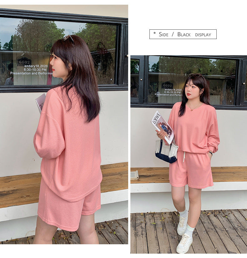 大きいサイズ レディース ゆるカジのスウェットトップス+ハーフパンツセット LL 3L 4L 5L