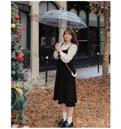 大きいサイズ レディース コーデュロイのレトロワンピース+フリルパフスリーブブラウス LL 3L 4L 5L