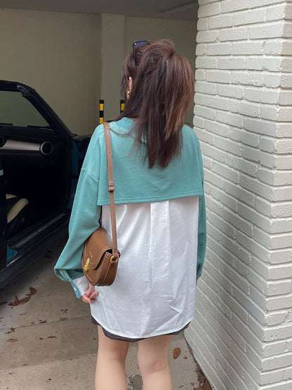 大きいサイズ レディース Vネックフェイクツーピースプルオーバースウェットシャツ LL 3L 4L 5L