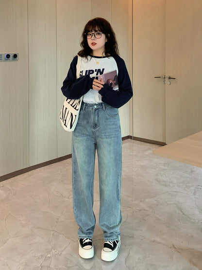 大きいサイズ レディース ビンテージスタイルのハイウエストストレートデニムパンツ LL 3L 4L 5L