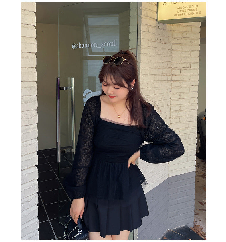 大きいサイズ レディース スクエアネックのペプラムレースブラウス LL 3L 4L 5L