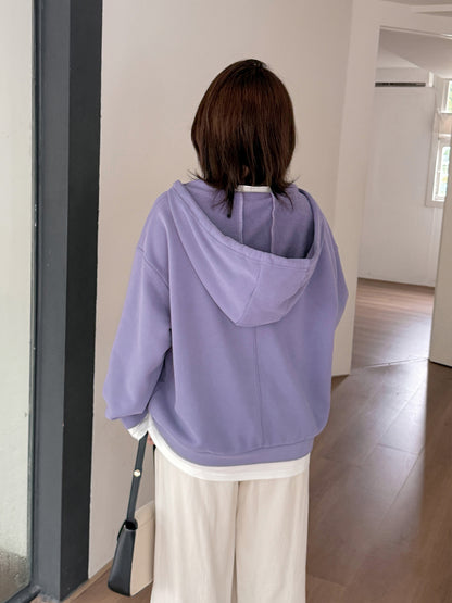 大きいサイズ レディース フード付き厚手フェイクツーピースカジュアルスウェットシャツ LL 3L 4L 5L