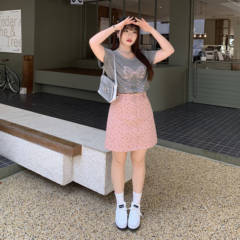 大きいサイズ レディース 小花柄ハイウエストAラインミニスカート LL 3L 4L 5L 6L