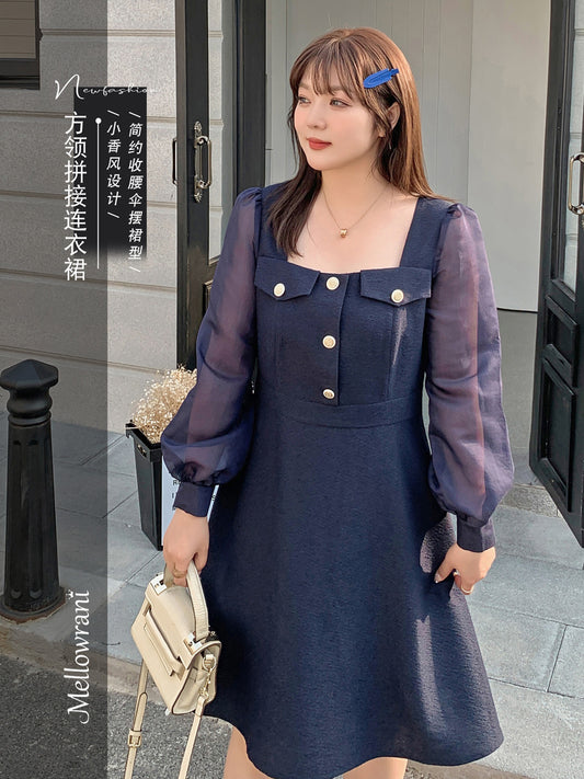 大きいサイズ レディース シアーのスクエアネックのワンピース LL 3L 4L 5L