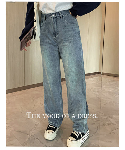 大きいサイズ レディース ビンテージスタイルのハイウエストストレートデニムパンツ LL 3L 4L 5L