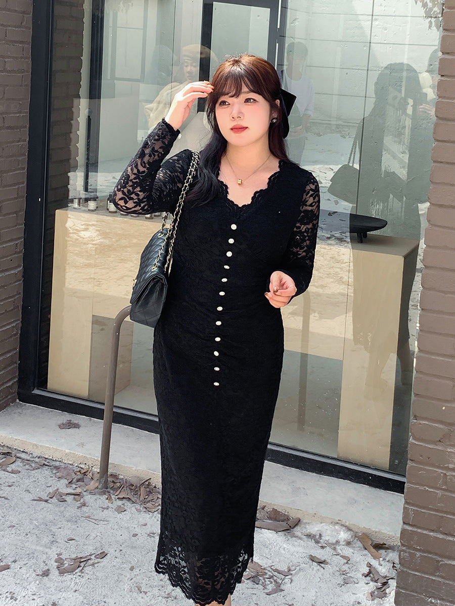 大きいサイズ レディース レースのVネックワンピース LL 3L 4L 5L