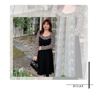 大きいサイズ レディース フレンチネックのフラワーワンピース LL 3L 4L 5L