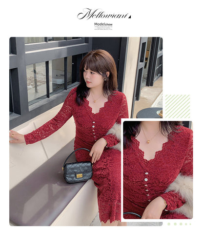 大きいサイズ レディース レースのVネックワンピース LL 3L 4L 5L