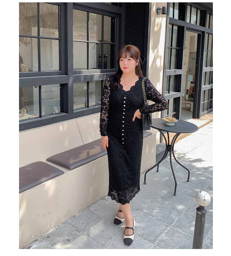 大きいサイズ レディース レースのVネックワンピース LL 3L 4L 5L