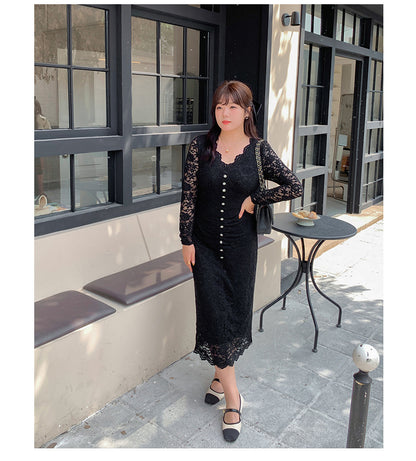 大きいサイズ レディース レースのVネックワンピース LL 3L 4L 5L