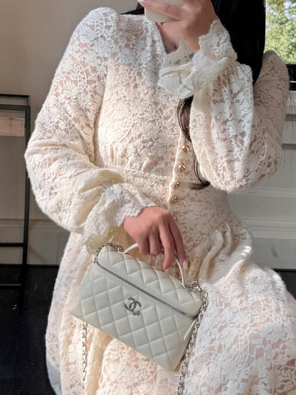 大きいサイズ レディース Vネックビーズボタン花柄レースワンピース LL 3L 4L 5L