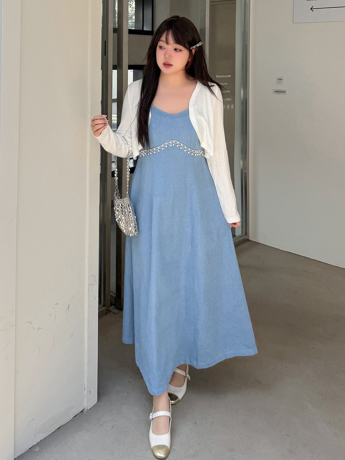 大きいサイズ レディース ツーピース（カーディガン＋デニムキャミソールワンピース） LL 3L 4L 5L 6L