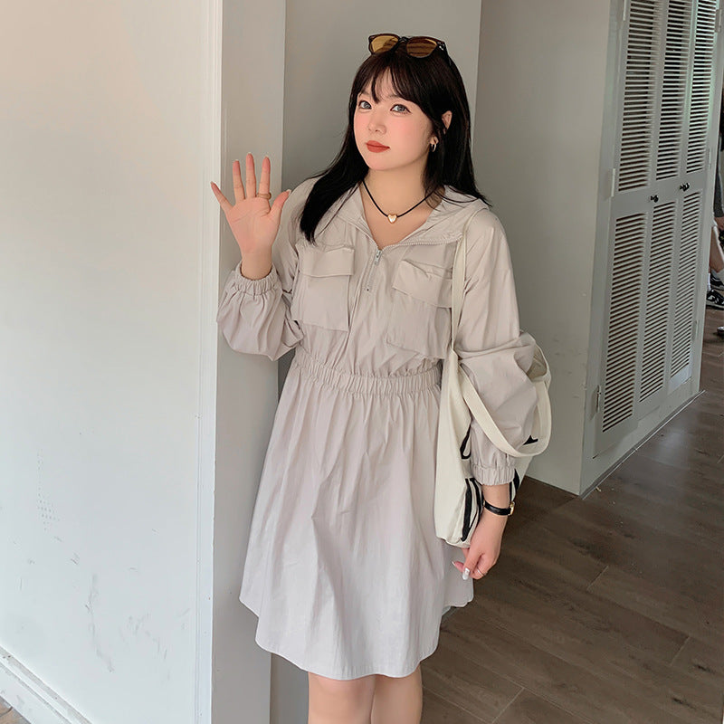 大きいサイズ レディース アウトドアフード付きワンピース LL 3L 4L 5L