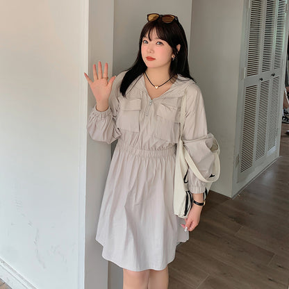 大きいサイズ レディース アウトドアフード付きワンピース LL 3L 4L 5L