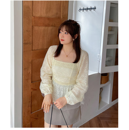 大きいサイズ レディース スクエアネックのペプラムレースブラウス LL 3L 4L 5L