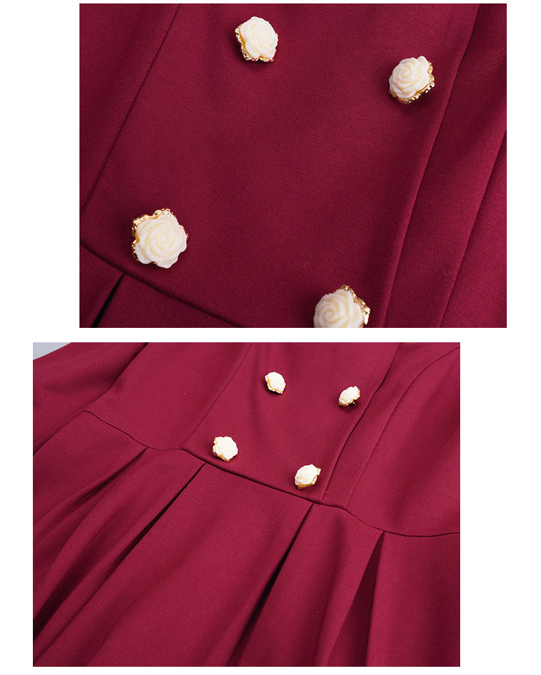 大きいサイズ レディース ダブルブレストのスクエアネックワンピース LL 3L 4L 5L