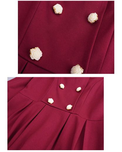 大きいサイズ レディース ダブルブレストのスクエアネックワンピース LL 3L 4L 5L