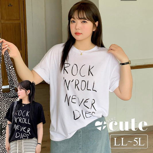 大きいサイズ レディース ルーズウエイトレタープリントロックTシャツ LL 3L 4L 5L