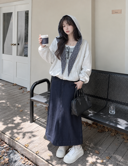 大きいサイズ レディース チェック柄リボンカジュアルパーカージャケット LL 3L 4L 5L