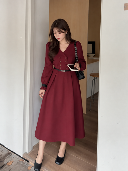大きいサイズ レディース フリルVネックダブルブレストワンピース（ベルト別売） LL 3L 4L 5L