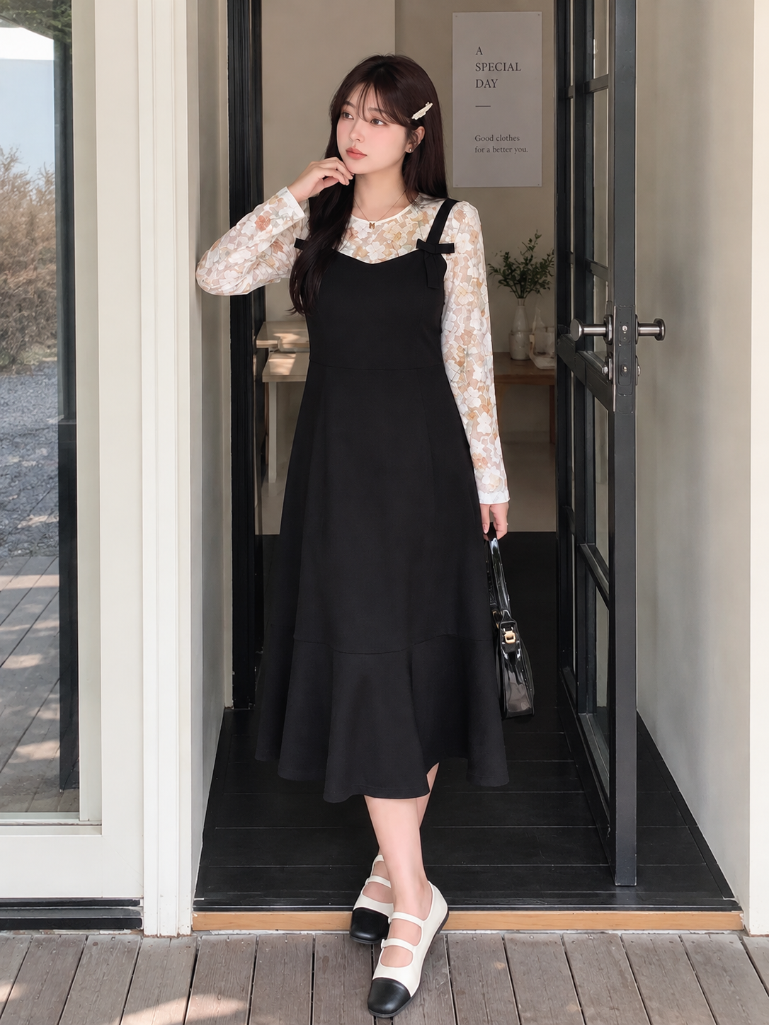 大きいサイズ レディース 花柄レースボトムシャツ+サスペンダースカート2点セット LL 3L 4L 5L