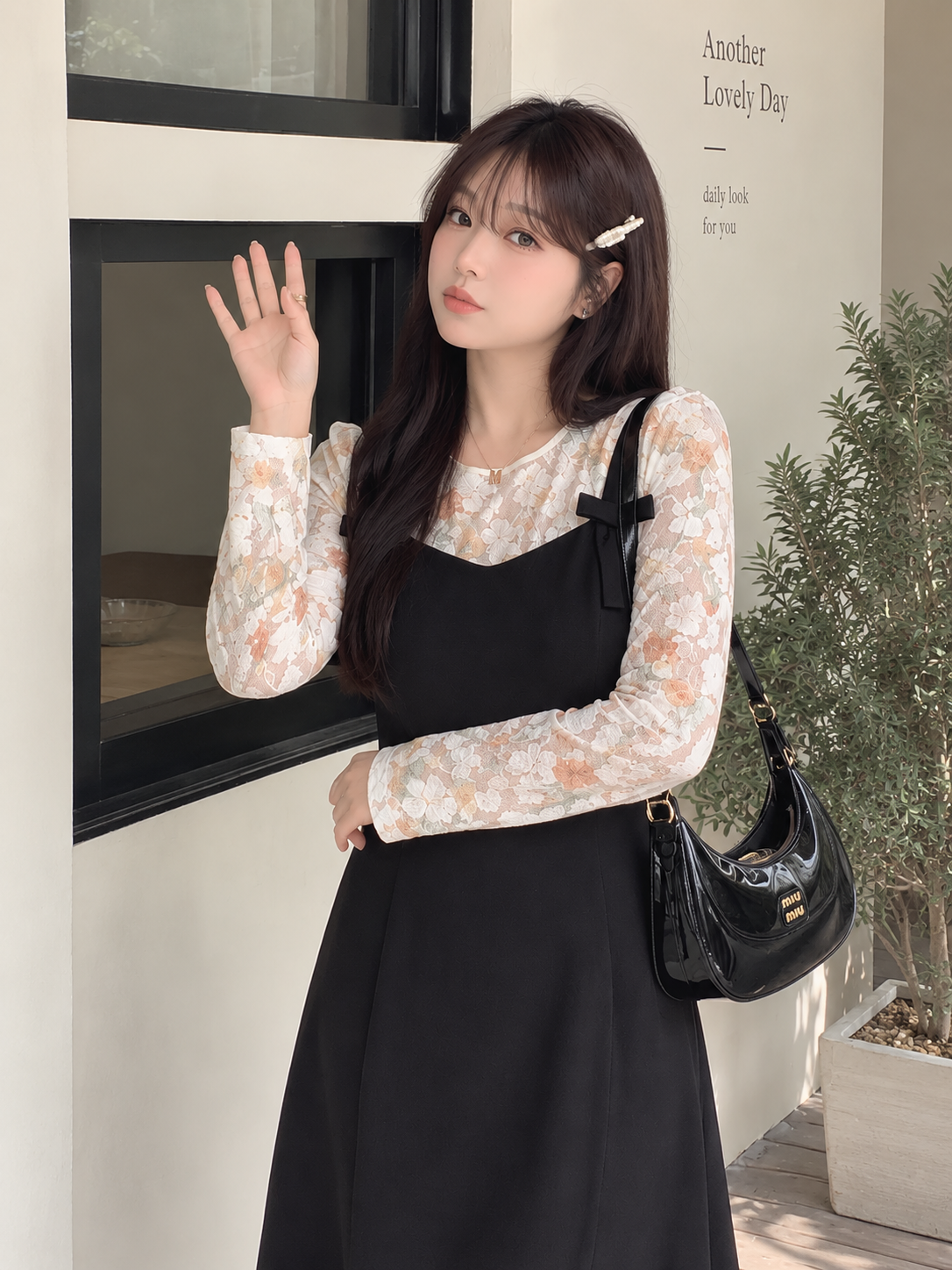 大きいサイズ レディース 花柄レースボトムシャツ+サスペンダースカート2点セット LL 3L 4L 5L