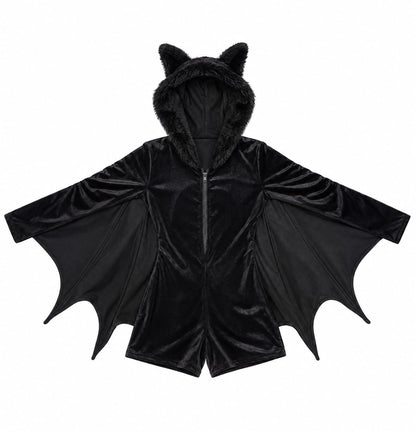 大きいサイズ レディース 猫耳フード付きバットウィングコスチューム LL 3L ブラック 7