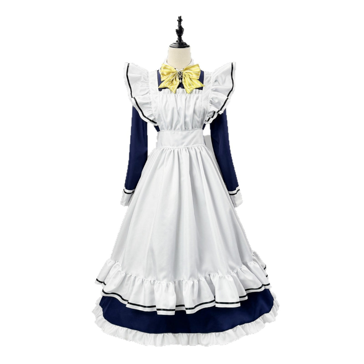 大きいサイズ レディース フリルエプロン付きロングメイド服コスチューム LL 3L 4L 5L 6L ネイビー 2
