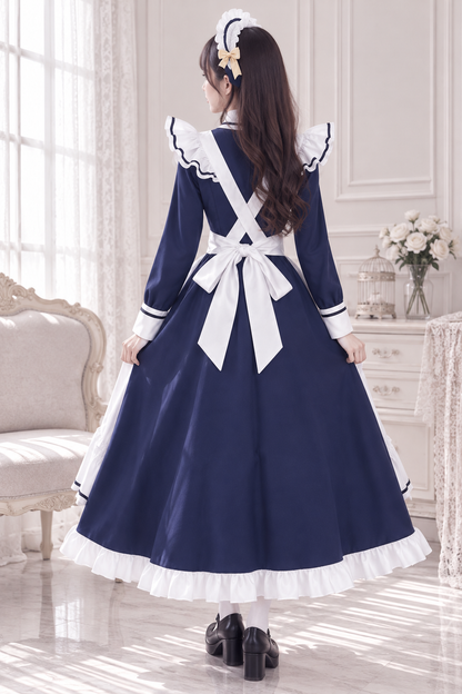 大きいサイズ レディース フリルエプロン付きロングメイド服コスチューム LL 3L 4L 5L 6L