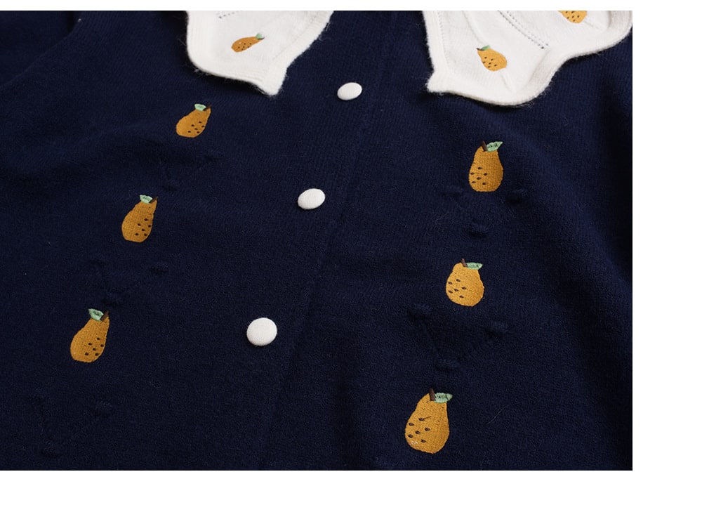 大きいサイズ レディース 洋梨刺繍ビッグカラーニットカーディガン フリーサイズ 10